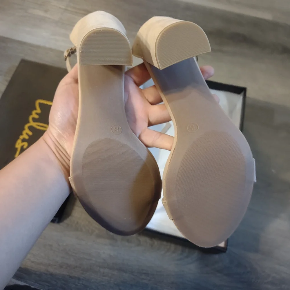 Lulu's Taylor Beige Fabric Nude Heels